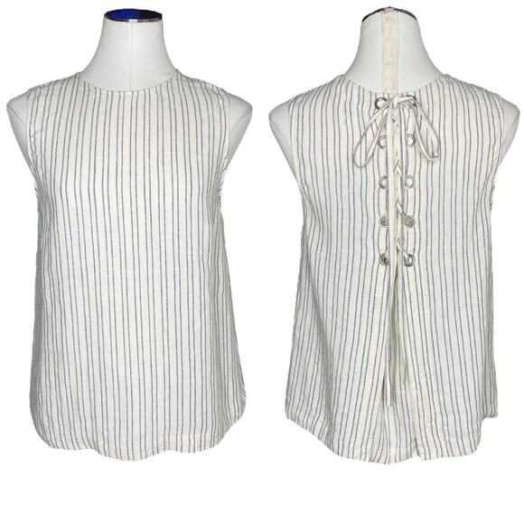 Theory Kreshellan Pinstripe Laced Back Linen Tank - Picture 10 of 10